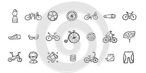 Bicycle time. Types of bicycles, tools and spare parts. Icons set for your design