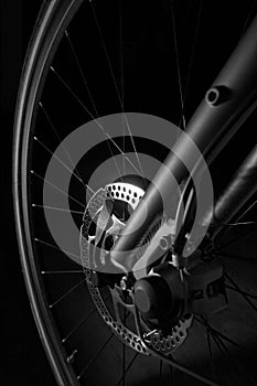 Bicycle tire, rim and spokes - shinny disc brakes