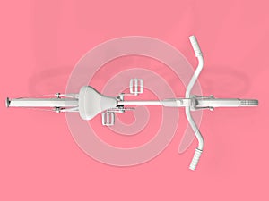 Bicycle top view on pink pastel background. 3d rendering