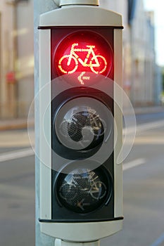 Bicycle traffic lights with red light on