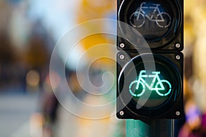 Bicycle traffic signal, green light, road bike, free bike zone or area