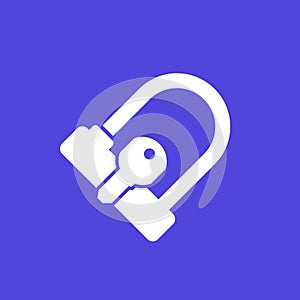 Bicycle U-Lock and key vector icon