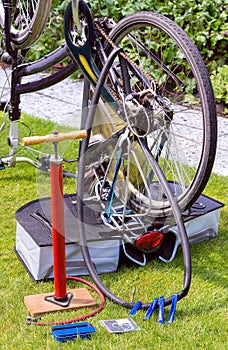 Bicycle upside down flat tire repair