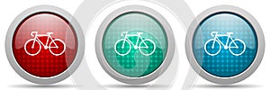 Bicycle vector icon set, glossy web buttons collection