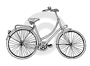 Bicycle vector illustration, hand drawn sketch isolated on white background