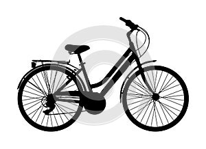 Bicycle vector silhouette isolated on white background. Family bike symbol. Retro vehicle. Electric bike for urban riding.