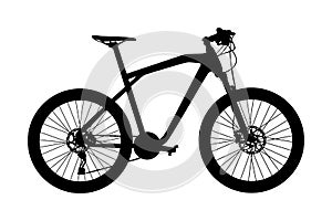 Bicycle vector silhouette isolated on white background. Sport bike symbol.  Urban vehicle. Electric bike for riding. Street bike.