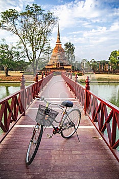 Bicycle in Wat Sra Sri or Wat Sa Si in Sukhothai historical park in Thailand