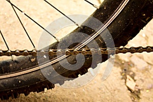 Bicycle wheel chain dirty soiled dusty