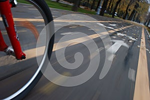 Bicycle wheel closeup in motion