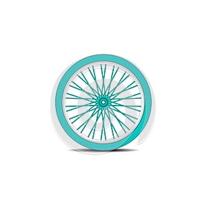 Bicycle wheel in cyan design with shadow