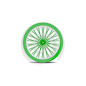 Bicycle wheel in green design with shadow