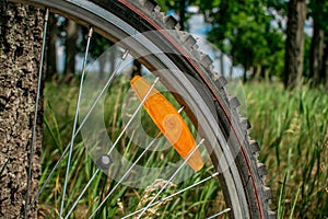 Bicycle wheel with orange spoke reflector