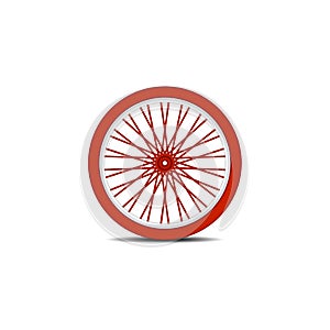Bicycle wheel in red design with shadow