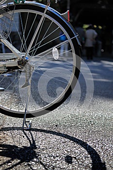 Bicycle wheel on street