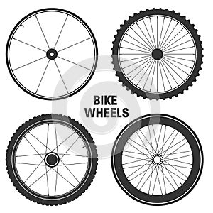 Bicycle wheel symbol vector illustration. Bike rubber mountain tyre, valve. Fitness cycle,mtb,mountainbike.