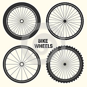 Bicycle wheel symbol vector illustration. Bike rubber mountain tyre, valve. Fitness cycle, mtb, mountainbike.