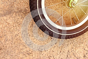 Bicycle wheel and tire close up. Copy space