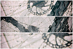 Bicycle wheel and tyre part grunge background