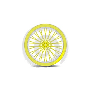 Bicycle wheel in yellow design with shadow