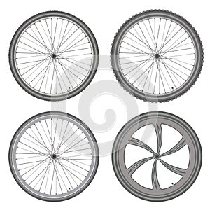 Bicycle wheels different set on white background vector