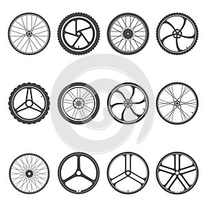 Bicycle wire wheel icon set  metal vehicle object