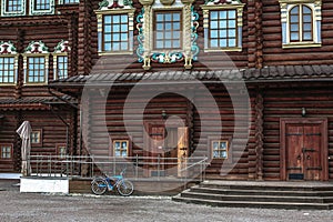 Bicycle at the wooden house