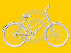 Bicycle on a yellow pastel background. 3d rendering