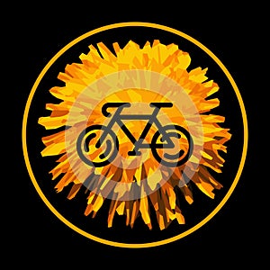 Bicycle yellow sign with dandelion flower on black. Vector illustration