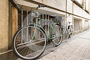 Bicycles along wall