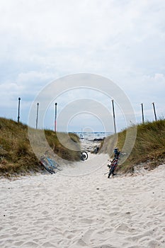 Bicycles at the beach entrance. Batz island, France