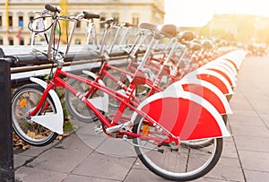 Bicycles at bike sharing station