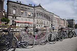 Bicycles on canal amsterdam holland