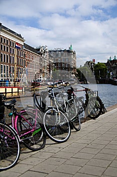 Bicycles on the canal amsterdam holland