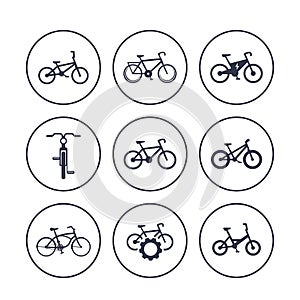 Bicycles, cycling, bikes icons set