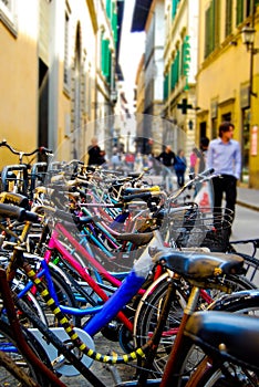 Bicycles Fill Narrow Streets of European City