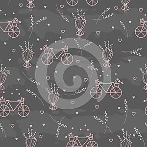 Bicycles and flower stems and bouquet seamless repeating pattern part 2