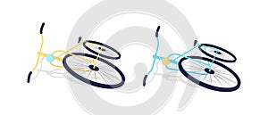 Bicycles lying on ground semi flat color vector objects set