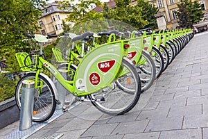 Bicycles of MOL BuBi public bike-sharing system in Budapest, Hungary