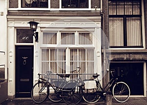 Bicycles outside shop, Amsterdam
