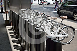 Bicycles parked in a city