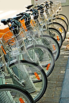 Bicycles parked in the city center