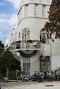 Bicycles parked outside Preserved building