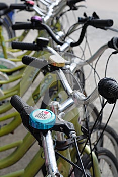 Bicycles parked in a row