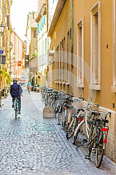 Bicycles parked in a row