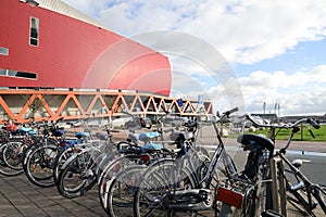 Bicycles parked in a row near the port of rotterdam