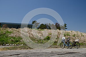 Bicycles at sand garden parking