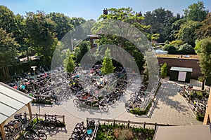 Bicycles  in the schoolyard of a Dutch school