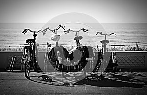 Bicycles At The Seaside, Black-White, High Contrast