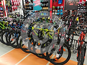 Bicycles in a sports store